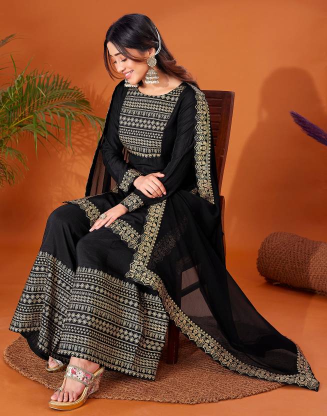 Damen Designer Rayon Kurta Sharara Dupatta Set Indische Partykleidung Top Tunika Kurti Kleid