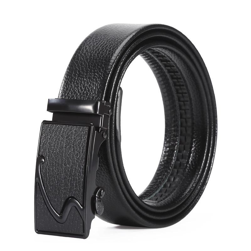 Men's Fashion Wear-Resistant Automatic Buckle Lychee Grain Faux Leather Belt