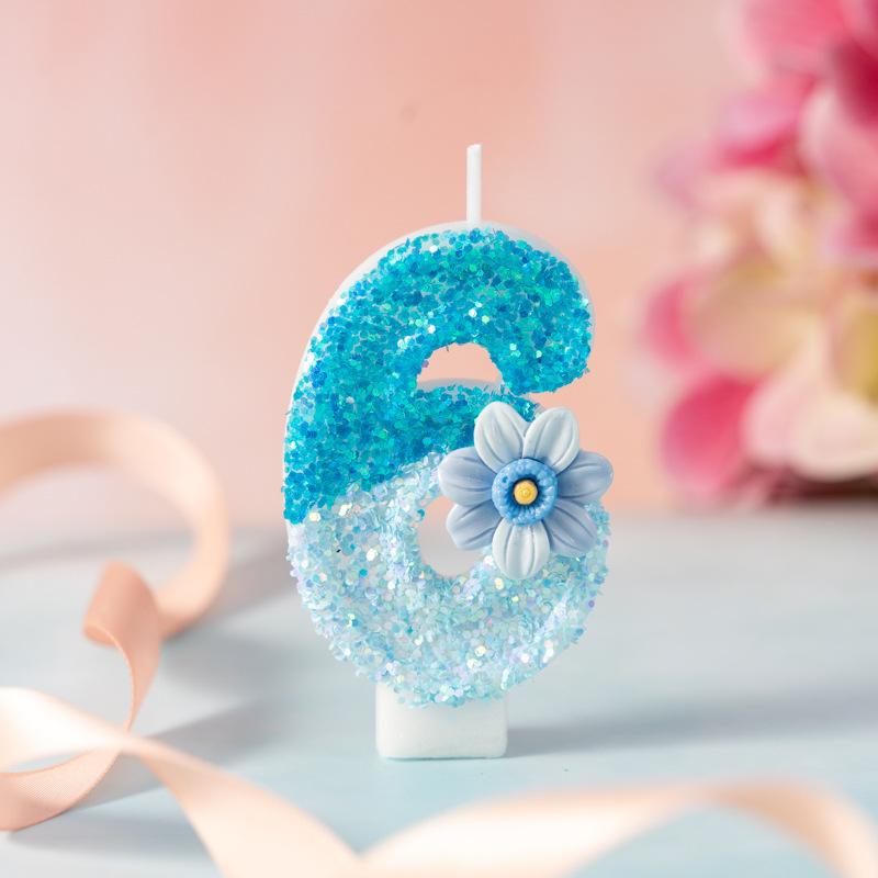 Creative Gradient Blue Digital Birthday Candle Party Dessert Table Ornaments First Celebration Cake Decoration