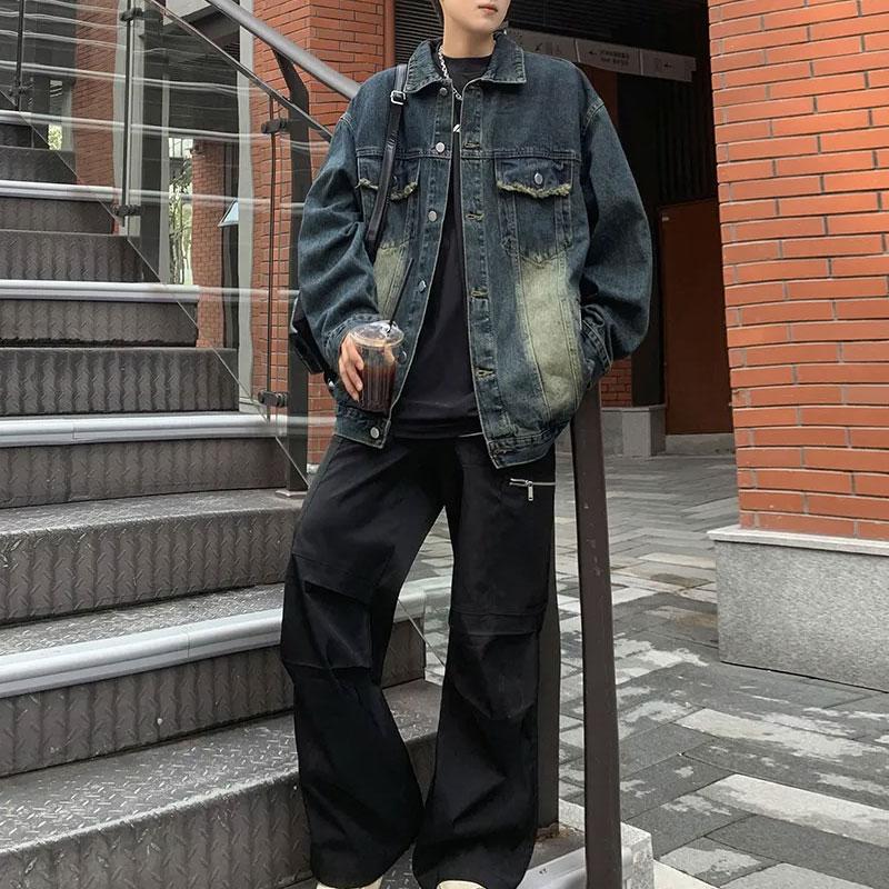 Men's Distressed Gradient Wash Oversized Denim Jacket