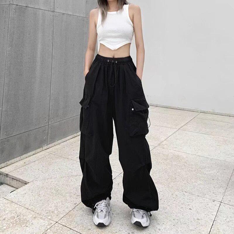 Women s Summer Retro Workwear Wide-Leg Trousers: Casual, Versatile, Straight-Leg Pants 3XL чёрный