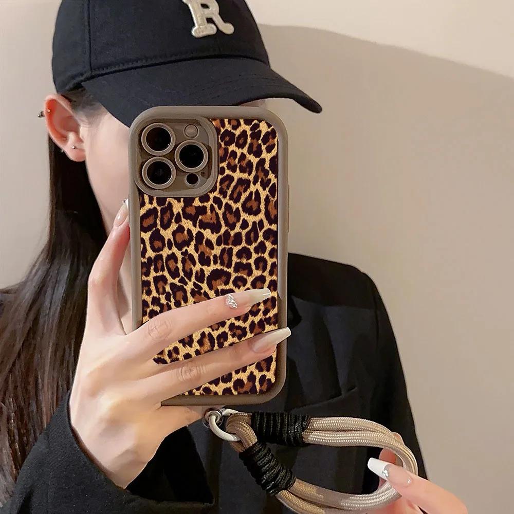 Black Leopard Print Phone Case For Xiaomi Mi 15T 17 15 14 13 12 14T Lite Poco M7 X6 F4 F5 X5 C40 Pro Ultra 4G 5G With Lanyard