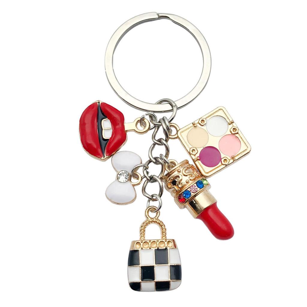 Lipstick & High Heels Keychain with Red Wine Glass Pendant