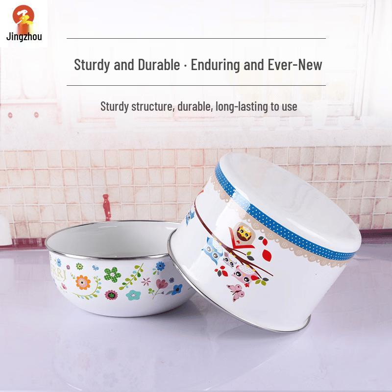 Retro Chinese Enamel Food Storage Bowl Set with Lids