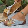 Euro-American Color-Block Leather Buckle Wedge Sandals - Summer 2026, Thick Sole, Large Size Beach Slippers