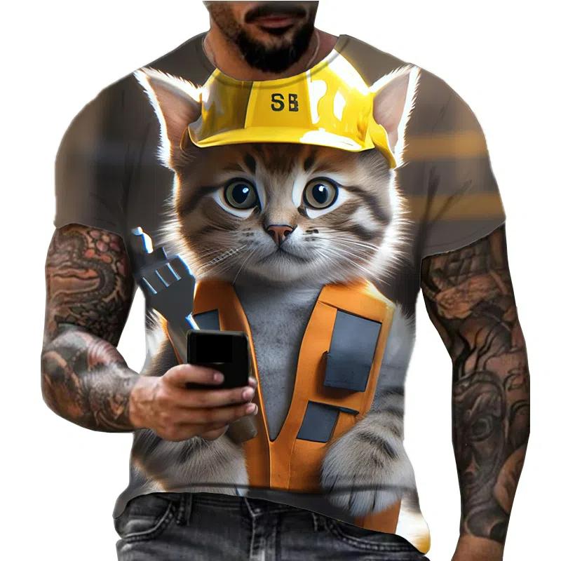 XXS-6XL Übergröße T-Shirt für Herrenbekleidung 3D-gedruckte Katze Hund Lustige Tiergrafik T-Shirts Sommermode Lässige Rundhals-Tops