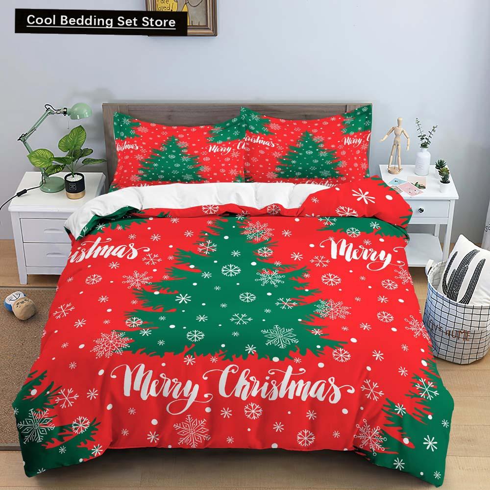 3D Christmas King Queen Duvet Cover Set Kids Cartoon Merry Christmas Red Quilt Cover 2/3pcs Polyester Beddings Set Single Double