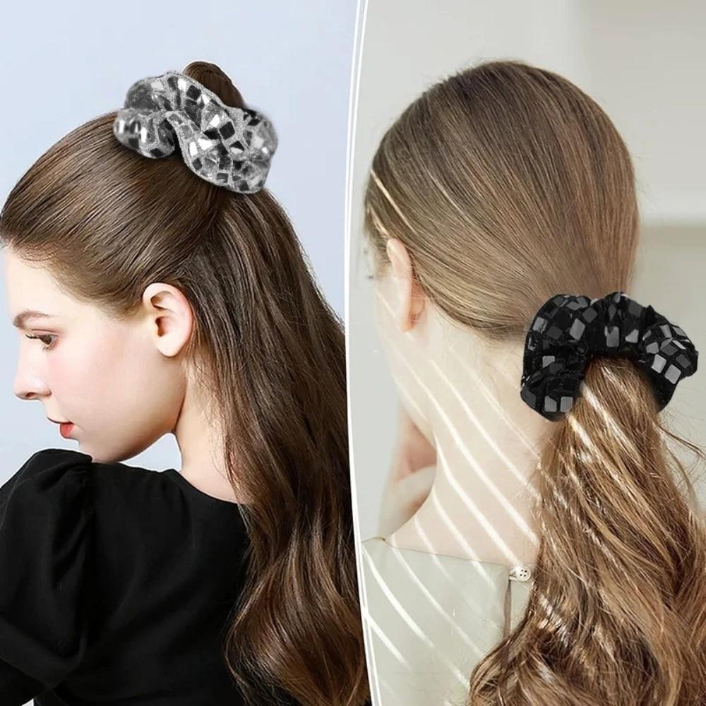 6pcs Square Sequin Rubber Bands Set Retro Disco Women's Hair Ties Fashion Sequin Hair Rope  Wedding