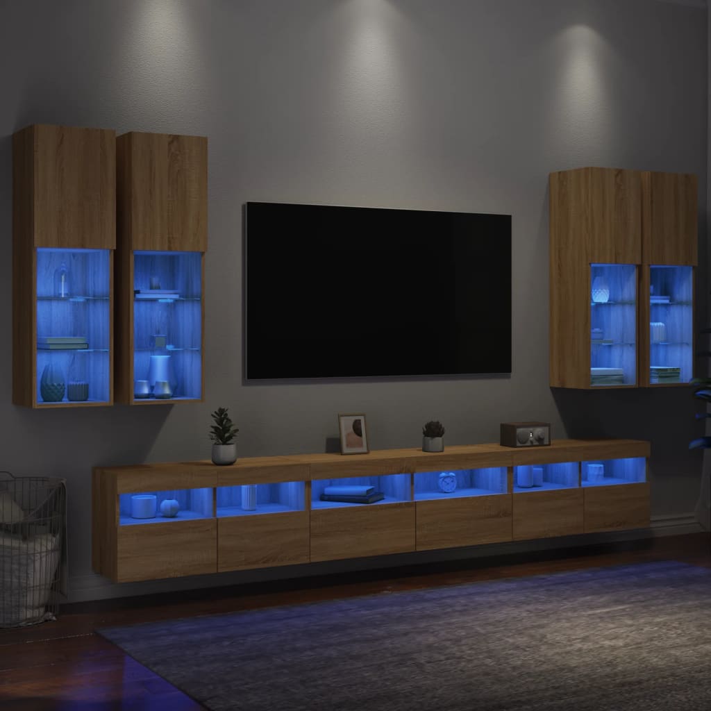 7 Piece TV Wall Unit with LED Lights Sonoma Oak
