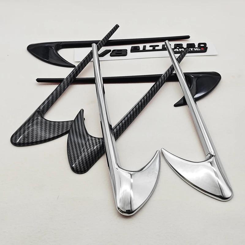2pcs 3D ABS Vent Fender Trim Emblem Blade V8 BITURBO 4MATIC Logo Car Sticker Fender Badge For Mercedes Benz E300 E400 E53S E63S