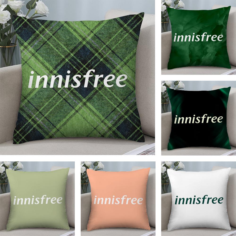 Green I-InnisfreeS Cushion Cover Soft Plush Fabric Double-Sided Printed Sofa Cushion Cover for All Seasons Home Decor Gift