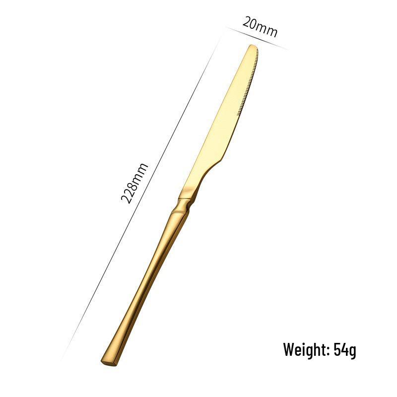 Gold 24-Piece Stainless Steel Cutlery Set: Elegant Steak Knife, Fork, and Spoon for Western Cuisine.