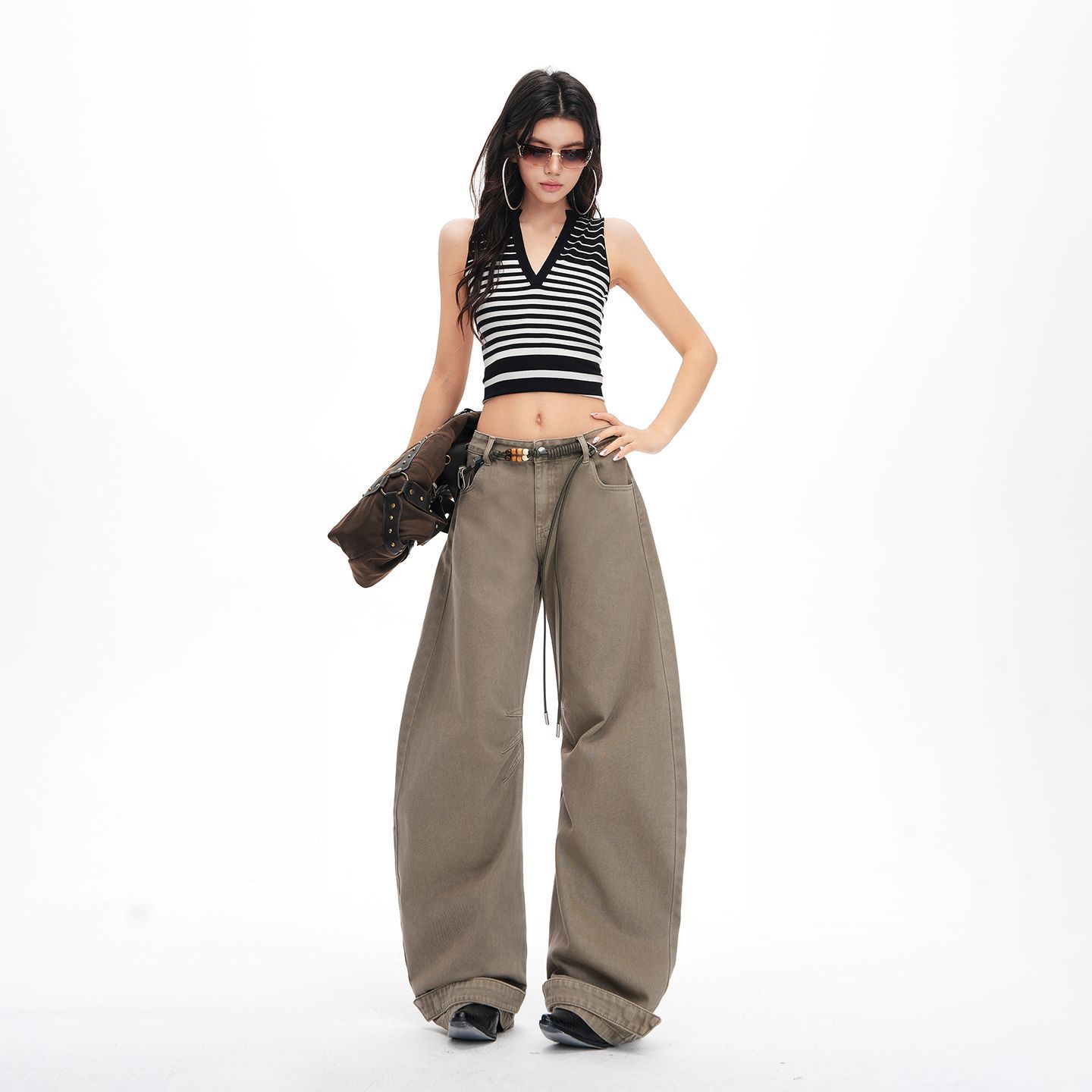Spring Summer Vintage Active Dye Wash Saber Cut Relaxed All Match Wide Leg Denim Pants For Women Casual Pants Oversize Denim Trousers XS