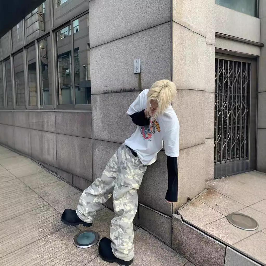 Korean Washed Camouflage Paratrooper Wide-Leg Overalls