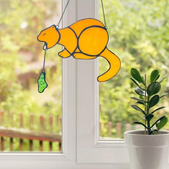 Vomiting Cat Sun Catcher for Windows Funny Vomiting Cat Sun Catcher Handmade Indoor Outdoor Hanging Decoration Gift for Cat Lovers