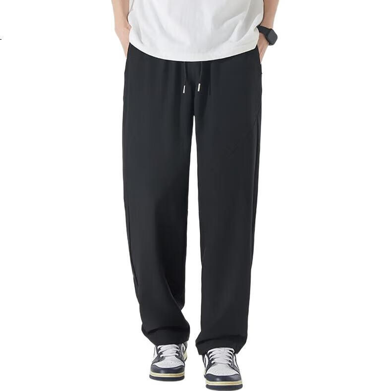 Foss Phil Men's Casual Pants, Spring And Summer Ice Silk Thin Simple Straight Comfortable Cool-Feeling Trousers, 008 Black L