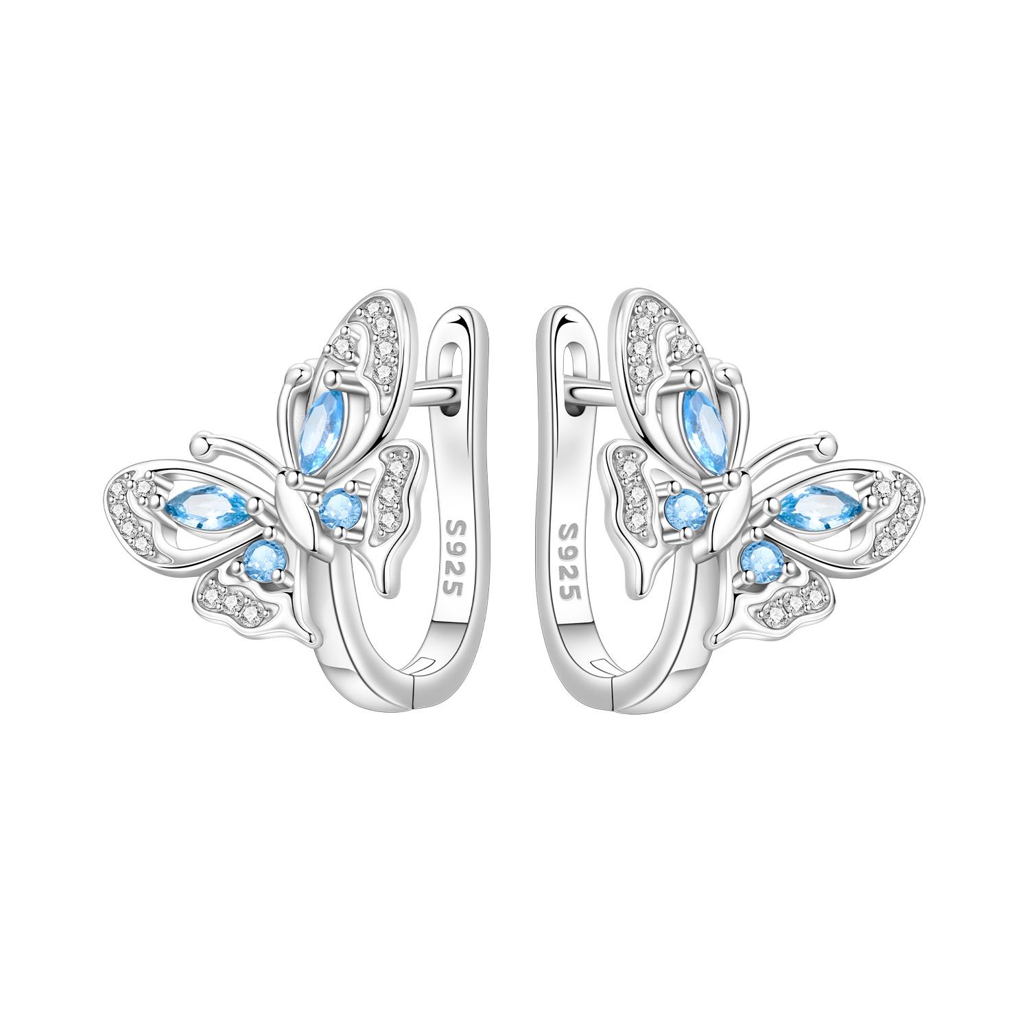 S925 Sterling Silver Blue Hollow Butterfly Earrings Hoop Earrings Women Jewelry Original Trendy Anniversary Gifts
