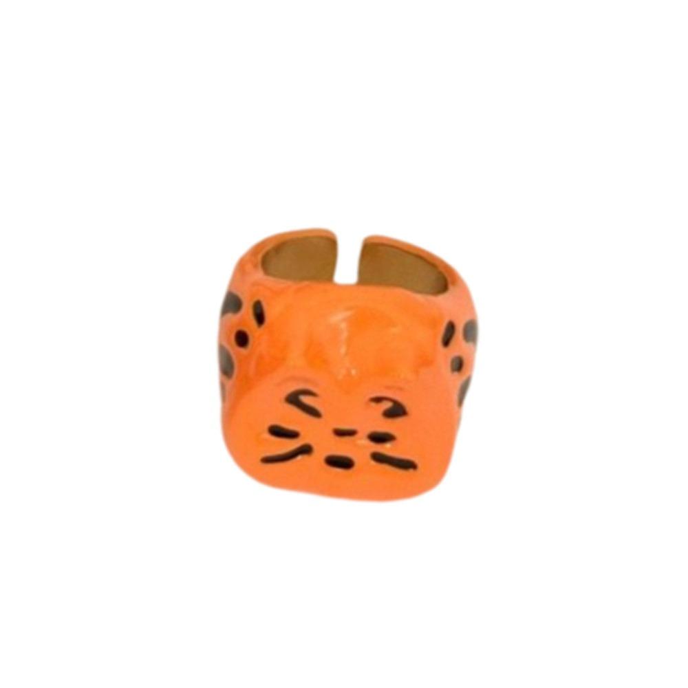 Korean Style Painting Ring Geometric Chunky Enamel Ring Personality Drip Oil Cat Ring  Men