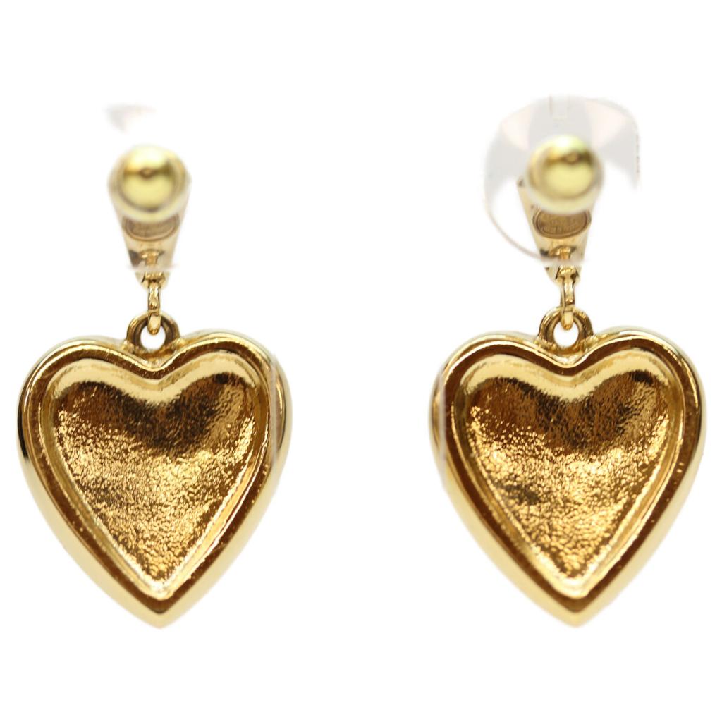 Chanel C24K Gold Black Heart Lace Design CC Logos Earrings Earring goldUsed