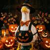 Fall Porch Ornament Halloween Mini Desk Goose Statue, Cute Small Figurine with Stable Base Statue Pumpkin Apron And Wizard Hat for Home Office