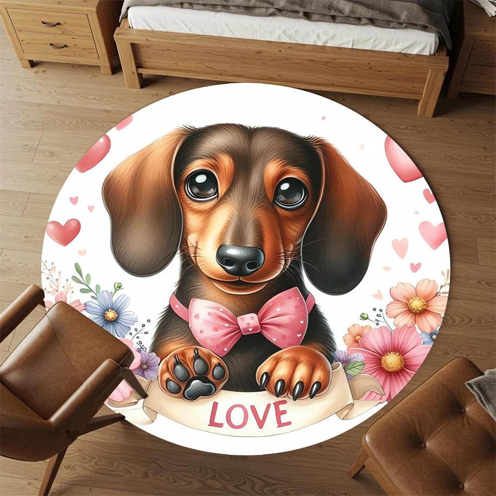 1pc Dachshund Love Pattern Office Round Rugs, Under Chair Round Rugs for Living Room, Bedroom, Bathroom Decoration Carpet 091863