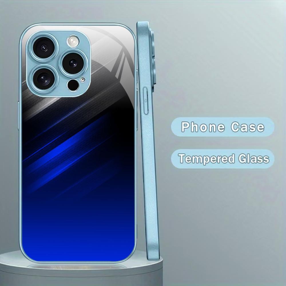 Black and blue new Hot-selling protective case Phone Case Metallic paint Glass PhoneCase for iPhone 17 16 15 14 13 12pm Pro Plus