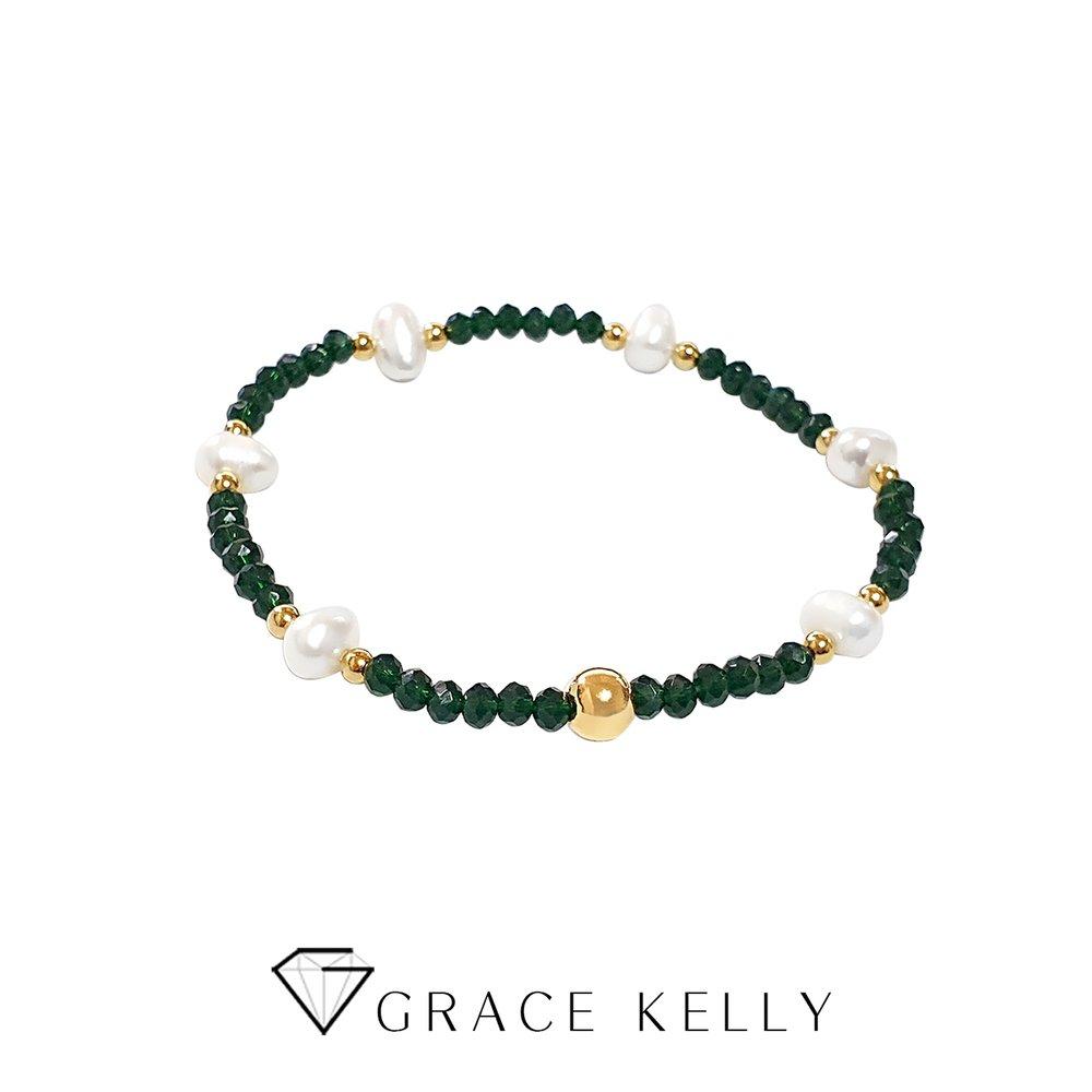 

Pearl and Deep Green Bead Bracelet