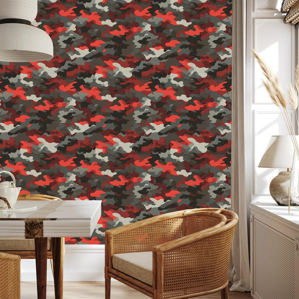 Brown and red military camouflage wallpaper for living room and bedroom 50x1000