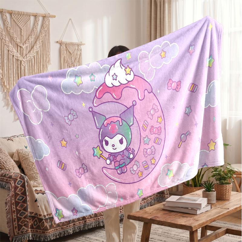 Warm Flannel BlanketKuromi Soft Cozy Throw Blanket for Bedroom Couch