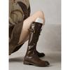 Giant Legs Straight~ Round Head Belt Buckle Knight Boots Autumn Thick Low Heel Boots