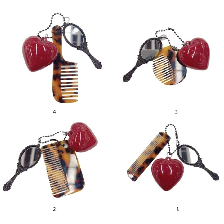 Leopard Print Comb Pendant Keychain Mirror and Heart Charm Keyring Daily Use Bag Pendant Beauty Tool Unique Gift