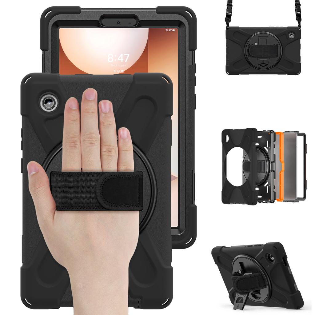 Case for Samsung Galaxy Tab A11 + 11" 8.7" 360 Degree Rotate Stand Case Shockproof Silicone-PC Stand Cover+Shoulder Straps