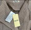 [USED] Brown Check Double-Breasted Coat, No-Collar Long Coat, Korean Style