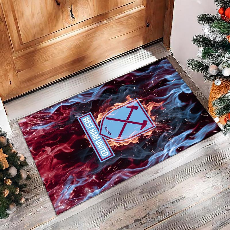 Tappeto in Velluto di Cristallo con Stampa del West Ham United Football, Comodo Assorbente d'Acqua Antiscivolo Tappeto per Pavimenti Interni