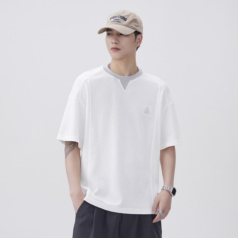 

240g Special Texture Fabric Retro Segmented Structure Loose Round Neck T-shirt 3XL белый