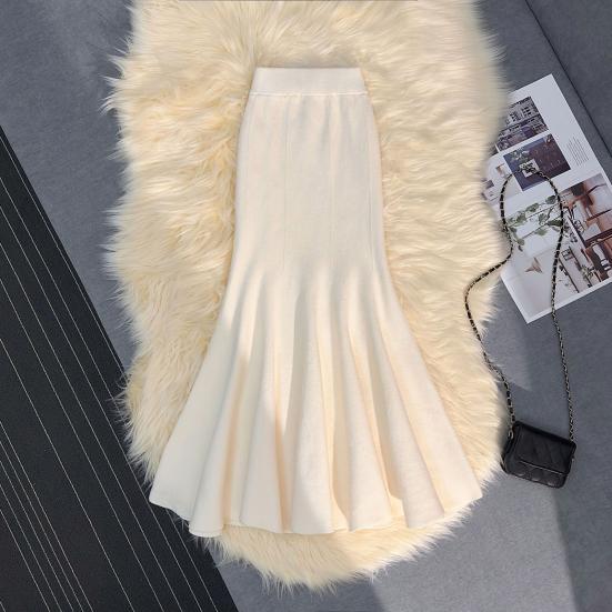 Fishtail Skirt Solid Color Elastic High Waist Knitting Skirt Solid Color Slimming