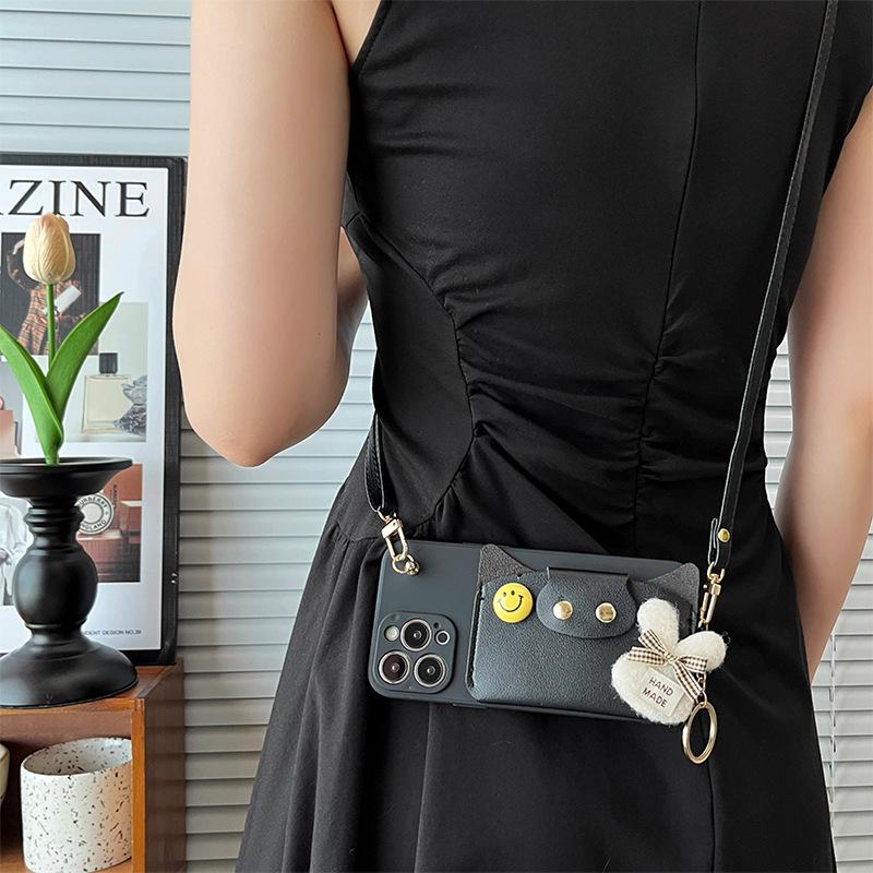 

Apple 17Promax Mobile Phone Case Is Suitable For Apple 16 Messenger Rope 15 Wallet Card Bag 13 Smiley Face Silicone Fine Hole Xr. iPhone 7/8/SE 2020