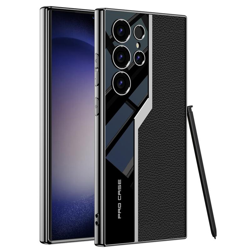 

For Samsung Galaxy S25 S24 S23 Ultra Case GKK Electroplated Plain Leather + Soft TPU Frame Camera Protection Cover For Galaxy S23 Ultra