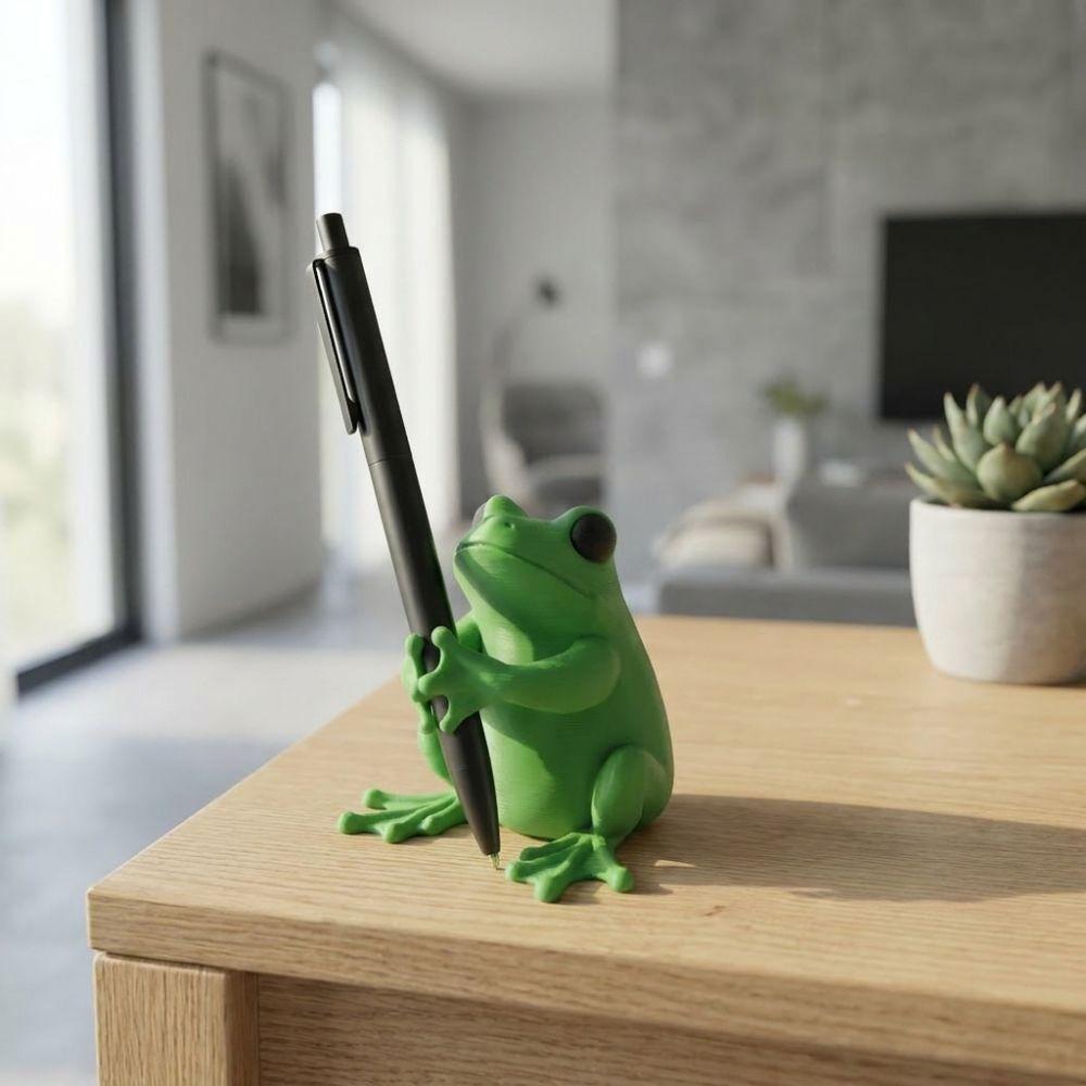 3D Printed Frog Shaped Pen Holder Unique Plastic Novelty Frog Pen Stand Funny Frog Stationery Holder Office Desk Decor