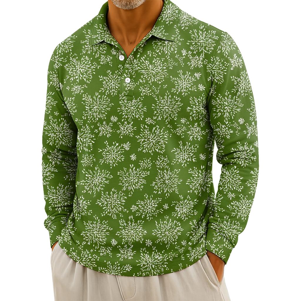 Men's Casual Christmas Print Button Long Sleeve Shirt