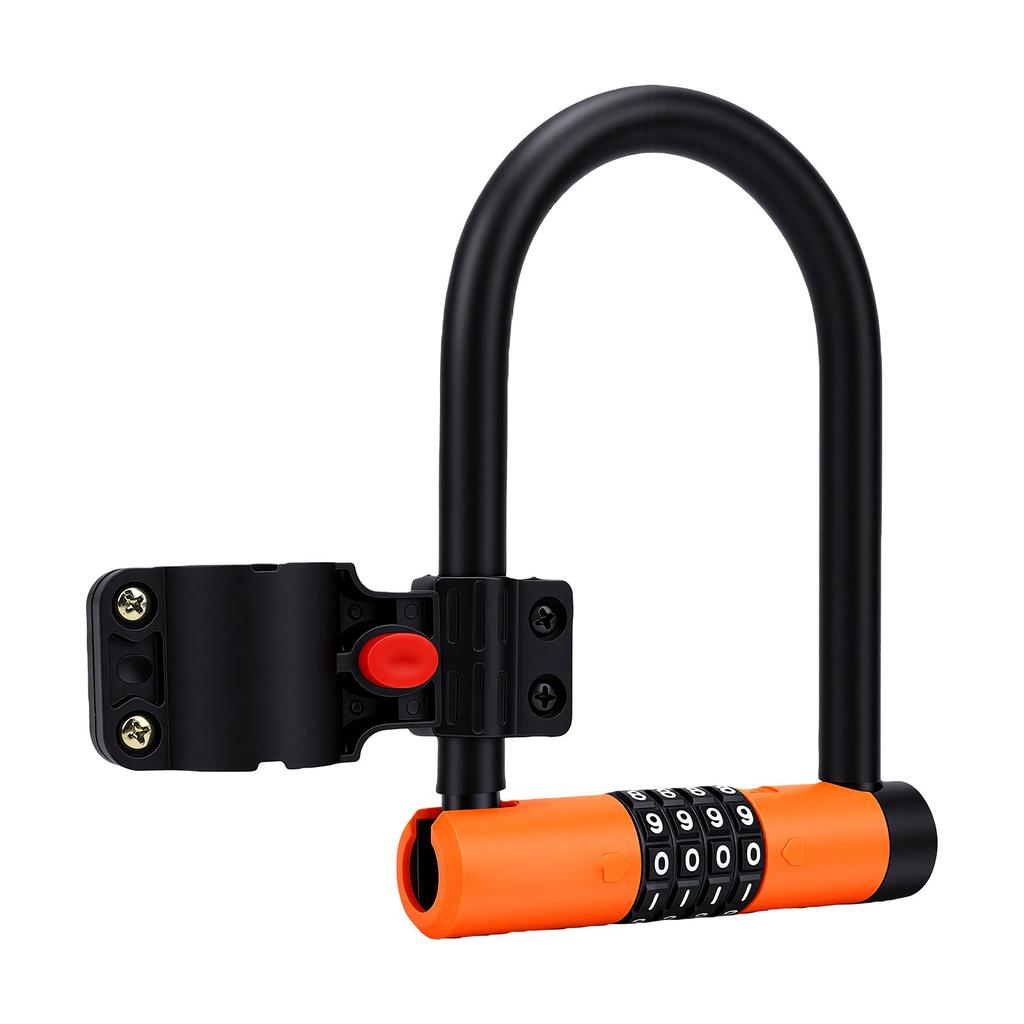 Bicycle Lock Weather Proof Silicone Coated Anti Theft Four Digit Combination Bike U Lock with Steel Cable Zinc Alloy