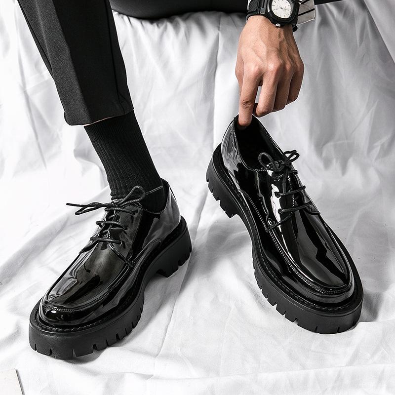 Leather Shoes Brock British Style Suit Thick Sole Heightening Black Casual Business Dress Wedding Groom Shoes