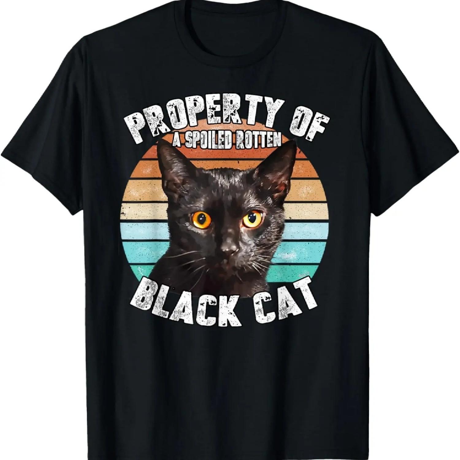 Cat Black Vintage Eighties Style Cat Retro Property Gift T-Shirt S чёрный