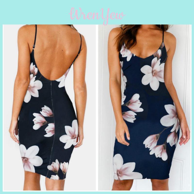 Premium Floral Summer Fashion Dress For Women Sexy Backless Bodycon Slip Dress