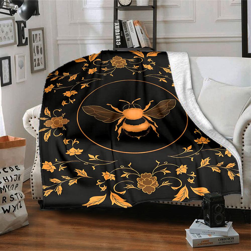 1pc Bee Floral Blanket, Lightweight Flannel Throw Blanket for Sofa, Bed, Travel, Camping, Living Room, Office, Couch, Chair, and Bed