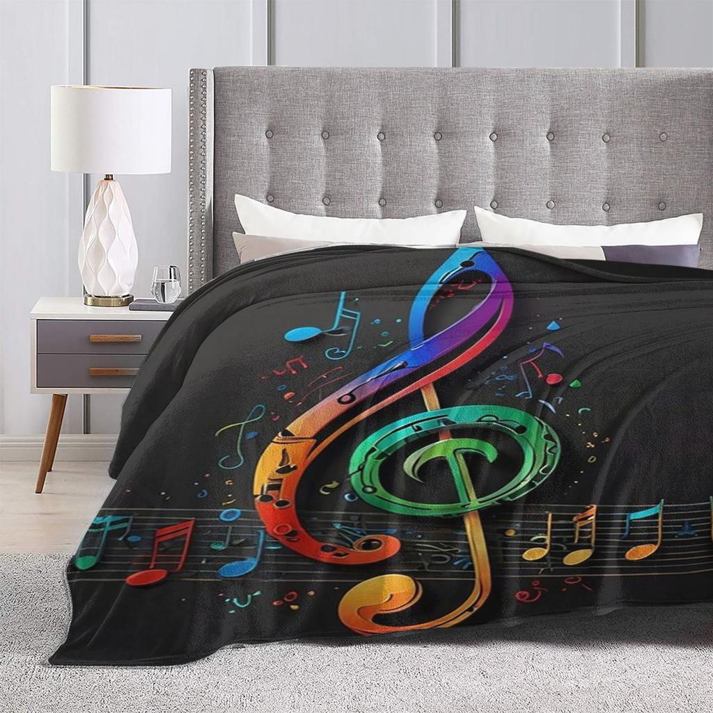 Colorful Musical Note Music Score  Blanket Soft Warm Flannel Throw Blanket Bedding for Bed Living Room Picnic Travel Home Couch