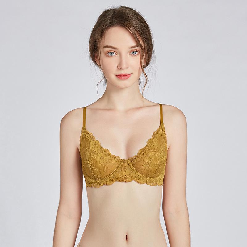 

Легкий кружевной бюстгальтер с поролоновой подушкой, антиударный, на косточках, пуш-ап, удобный дышащий бюстгальтер для женщин, нижнее белье L имбирный
