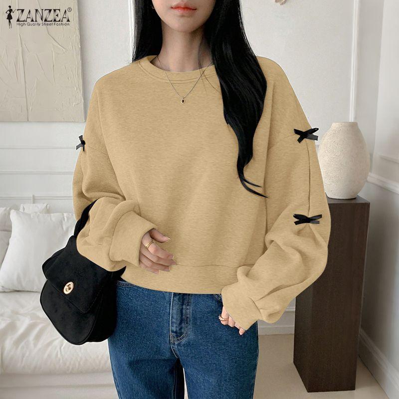 ZANZEA Women Casual Round Neck Long Sleeve Thin Pullover Sweatshirt
