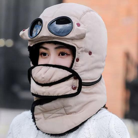 Riding Headgear Thermal Hat with Detachable Scarf Zipper Design Windproof Glasses Skiing Riding Winter Hat