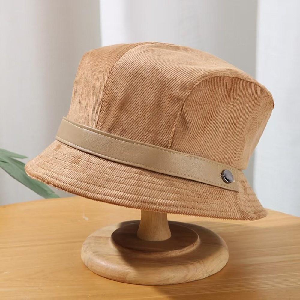 Corduroy Bucket Hat Windproof Dome Hats New Fisherman Cap  Women хаки